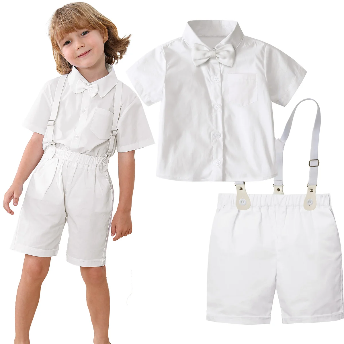 Baptism Outfit for Boys Suit Toddler Christening Set Baby White Summer Clothes Infant Birthday Gift Gentleman Clothing 2 PCS