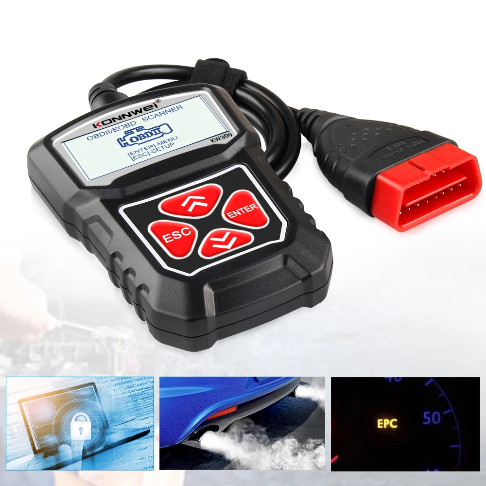 2026 KONNWEI KW309 أداة تشخيص الماسح الضوئي obd2 للسيارات 12 فولت EOBD رمز خطأ البيانات الحية قراءة أداة تشخيص المسح PK Elm327