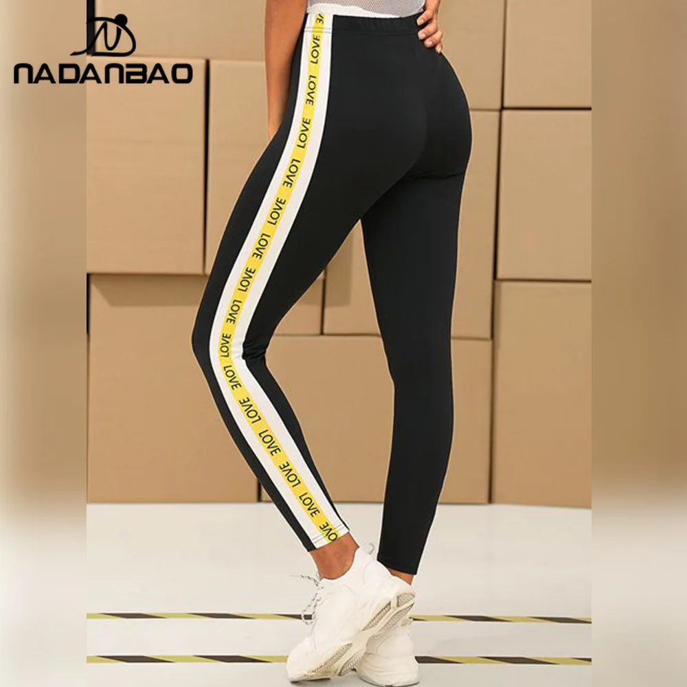 Nadanbao Summer Letter Printing Leggings for Women Outdoor Sports Pants Mid Waist Sexy Tights Gym Fitness Yoga Trousers Bottom