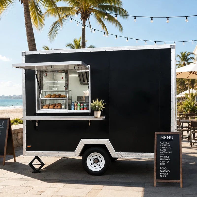 Mobile Food Trailer Outdoor Fully Equipped Trailer Ice Cream Cart Food Truck with Full Kitchen  ﻿