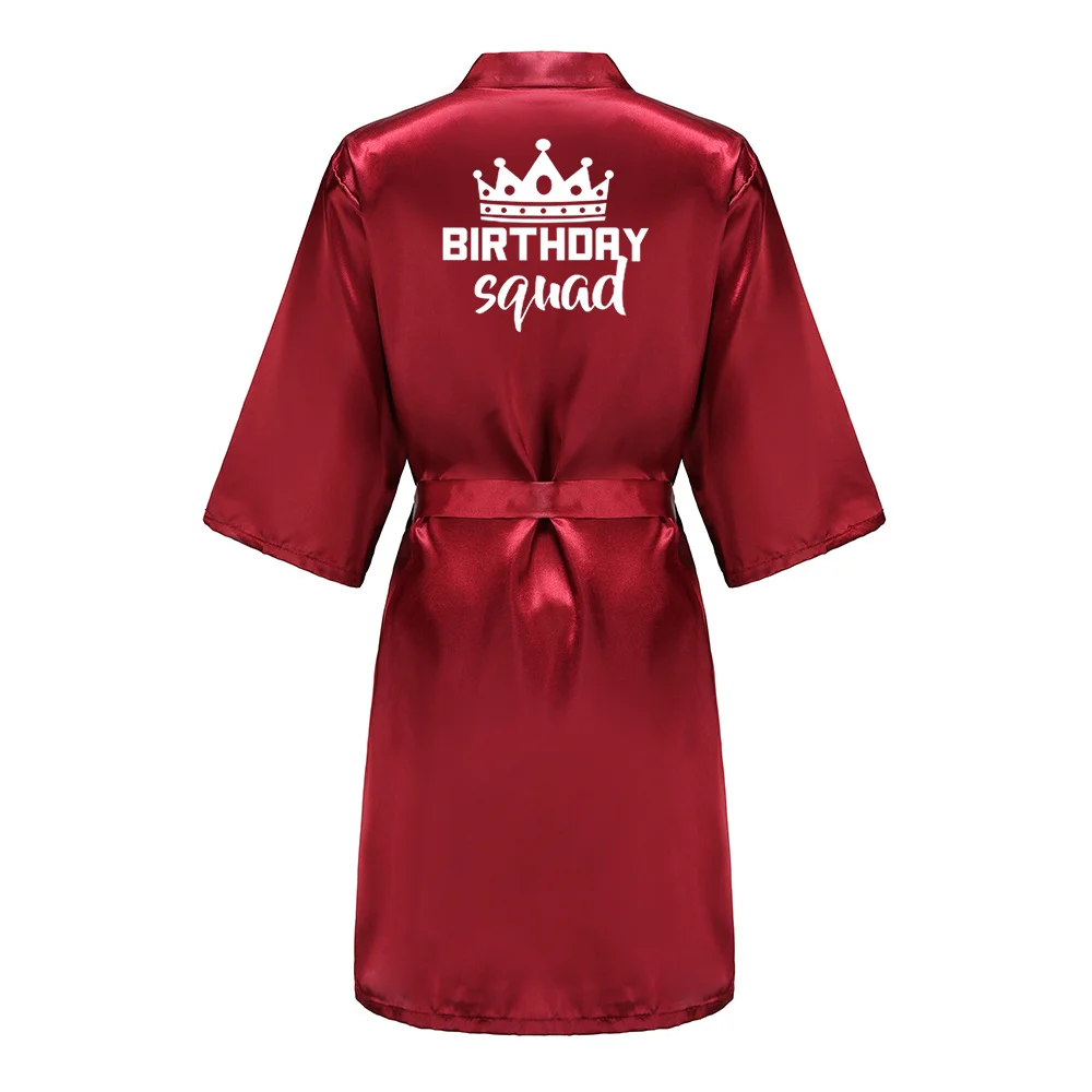 Birthday Party Queen Squad Robes Satin Pamas Dressing Gown White Writing Kimono Bathrobe