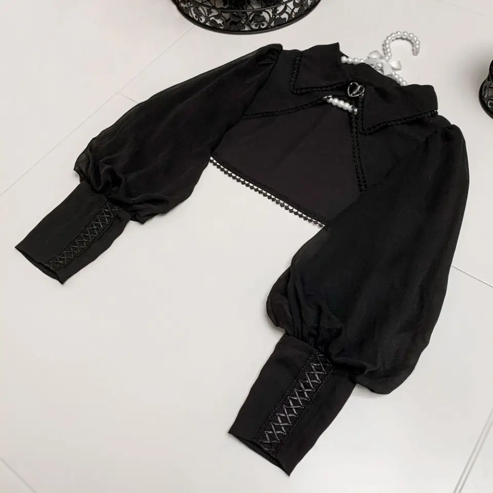 

2025 New Gothic Long Sleeve Sunscreen Shirt All-match Lolita Cute Chiffon Cardigans Top Spring Summer Cloak Shawl Coat Chic