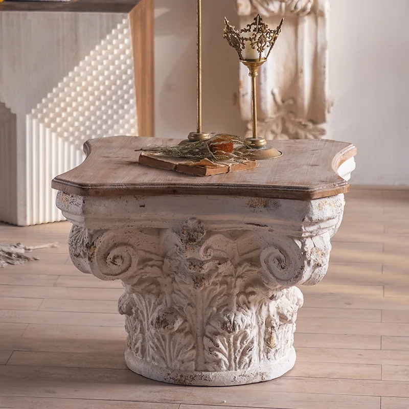 mesa lateral de madeira em forma de toco, decoração de floricultura   Ornamentação, suporte para flores, vitrine de shopping, coluna romana     mesa lateral de sofá com acabamento envelhecido