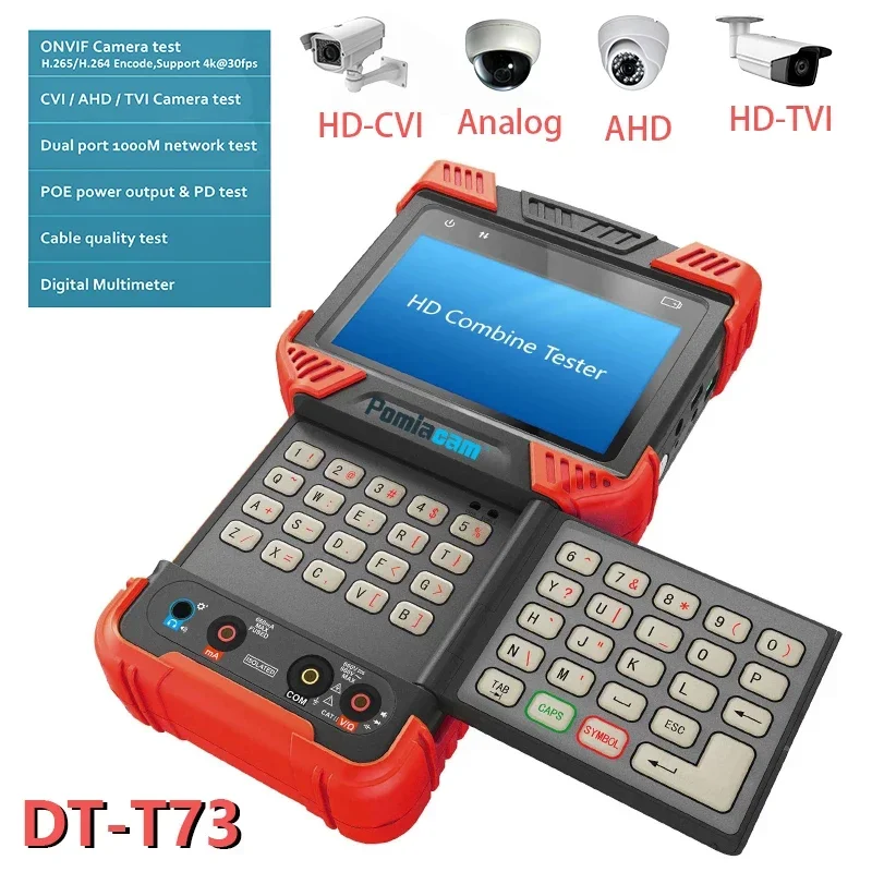 

DT-T73 CCTV Tester 4 Inch Screen Support H.265/H.264 IP Camera Coaxial AHD CVI TVI 3.0 Camera ONVIF Test Surveillance Tester