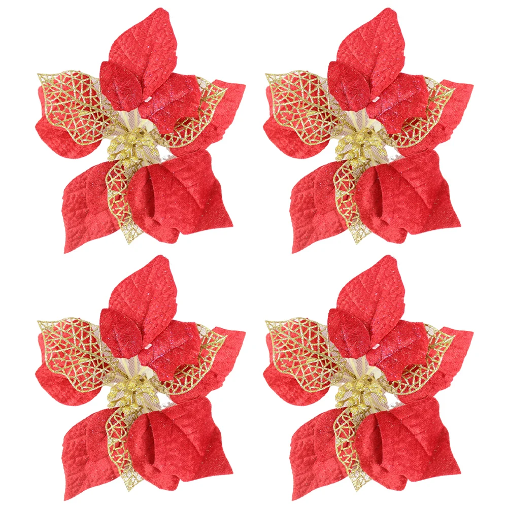 Holiday Gatherings Christmas Faux Flowers Glitter Ornaments Christmas Tree Flower Clips Artificial Festive Centerpieces