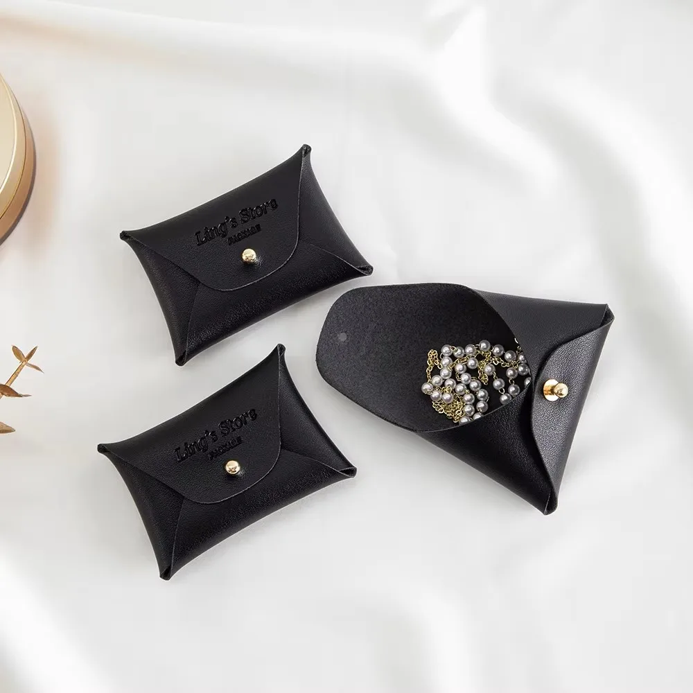 

7x5cm Classical Black PU Leather Jewelry Bag Tiny Trinkets Retailor Pearl Necklace Earrings Studs Display Packing Supporting DIY