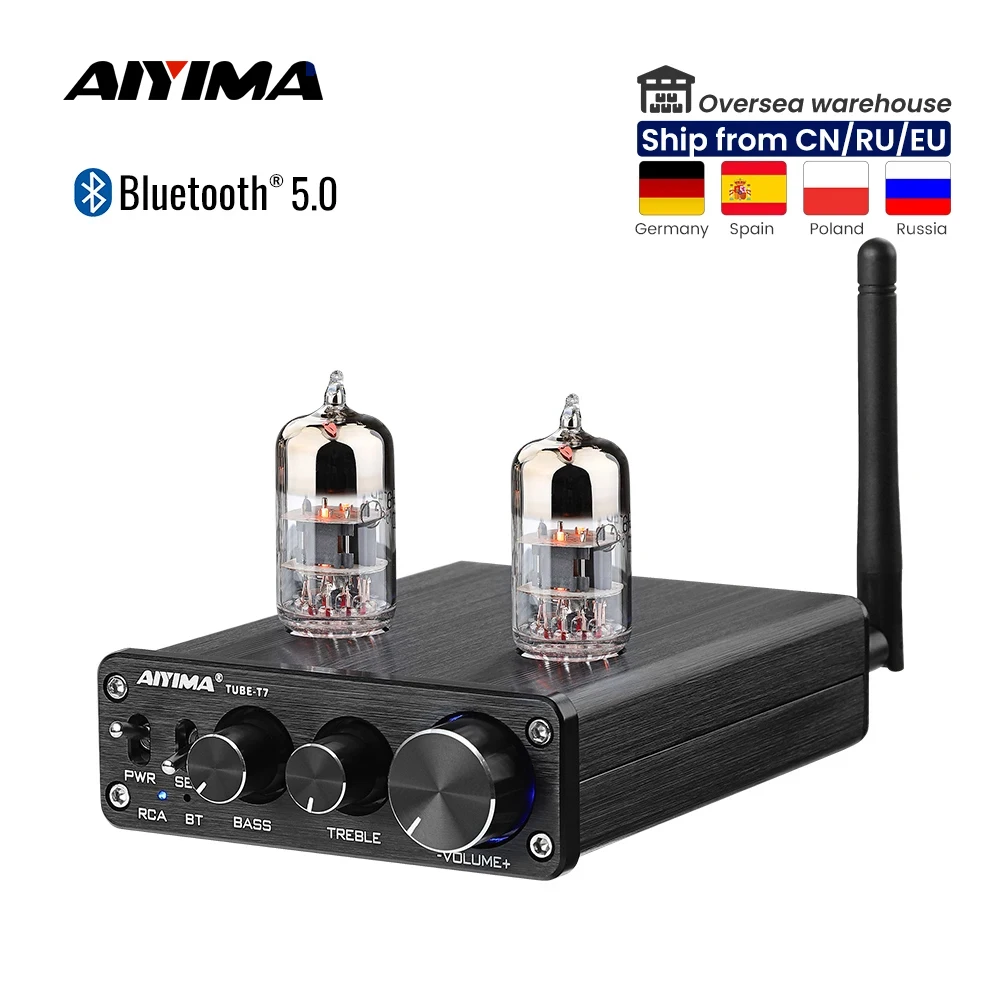 AIYIMA Audio T7 6H3N Tube Pre-Amplifier Amplifier HiFi Stereo Bluetooth 5.0 Vacuum Bile Tube Preamp For Speaker Amplifiers