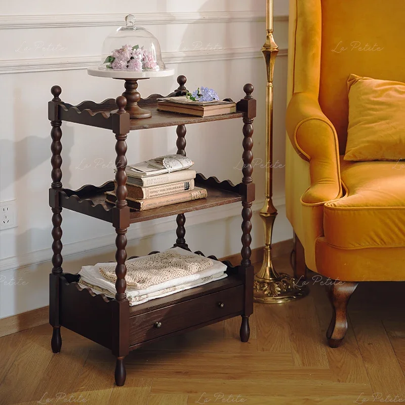 Medieval storage rack, retro bedside table, household living room, sofa side, several corners and multiple layers of display rac
