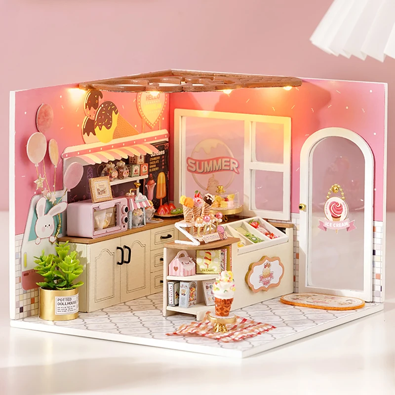 DIY Wooden Miniature Doll House Small House Kit 3D Puzzle Assembly Building Kits With Furniture LED Dollhouse Toys For Gifts