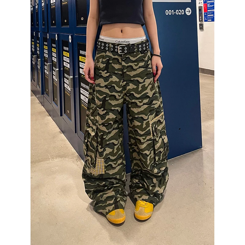 

Womens Military Green Jeans High Waist Vintage Straight Baggy Y2K Denim Pants Hip Hop American Fashion Wide Leg Denim Trouser
