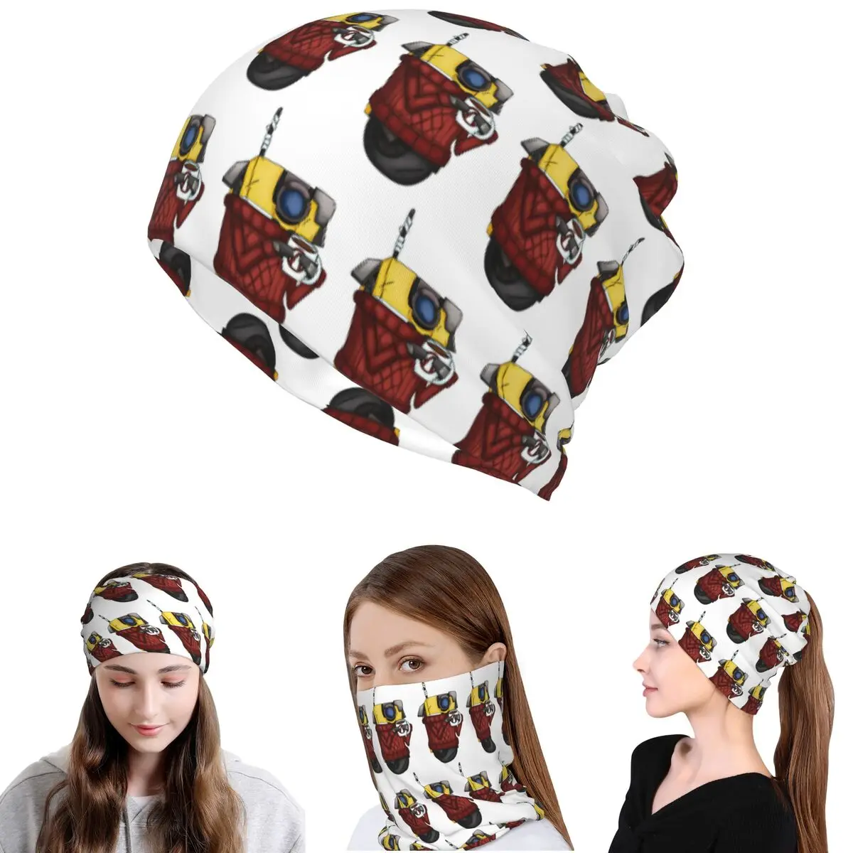Suéter Aconchegante Borderlands Claptrap com Bandana, Máscara, Cachecol, Acessório Quente para a Cabeça, Gorro para Homens, Mulheres e Adultos no Inverno