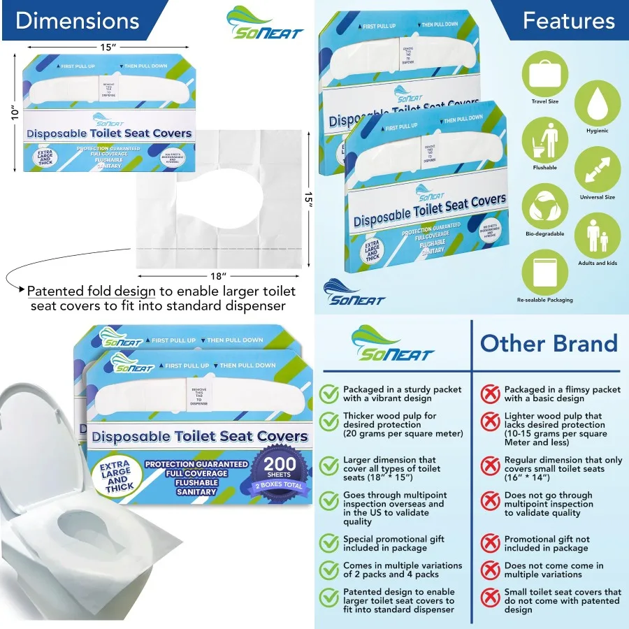 

Disposable Toilet Seat Covers XL Half Fold Flushable 200 Sheets 2 Pack for Public Facilities Office School Hotel Business Use P