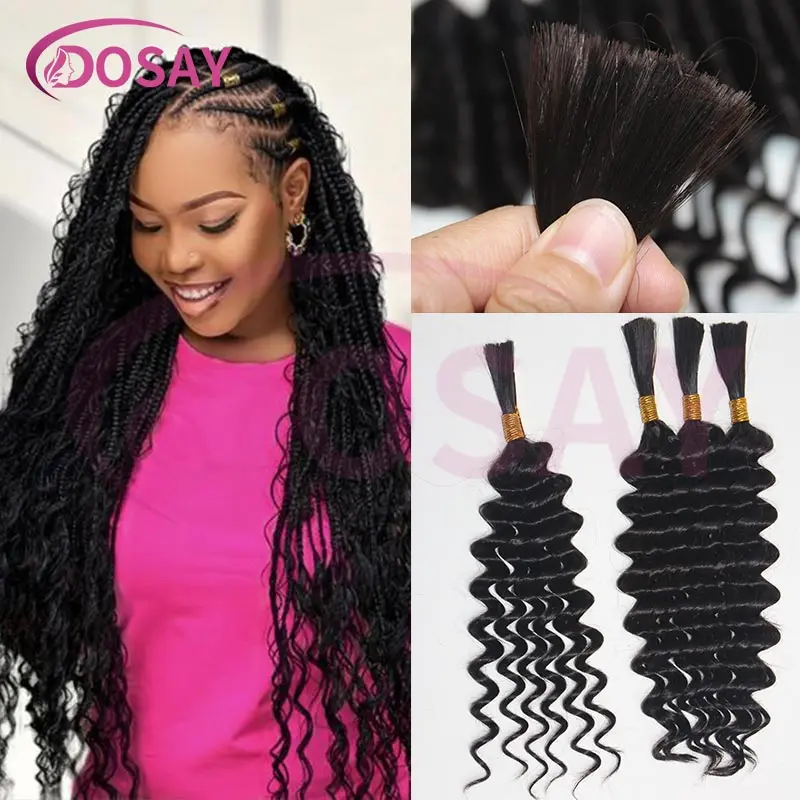 

18-дюймовые каштановые волосы для косичек в стиле бохо, 4 пучка/упаковка, 100 г, глубокая волна, вьющиеся объемные волосы для плетения, натуральный черный, без утка