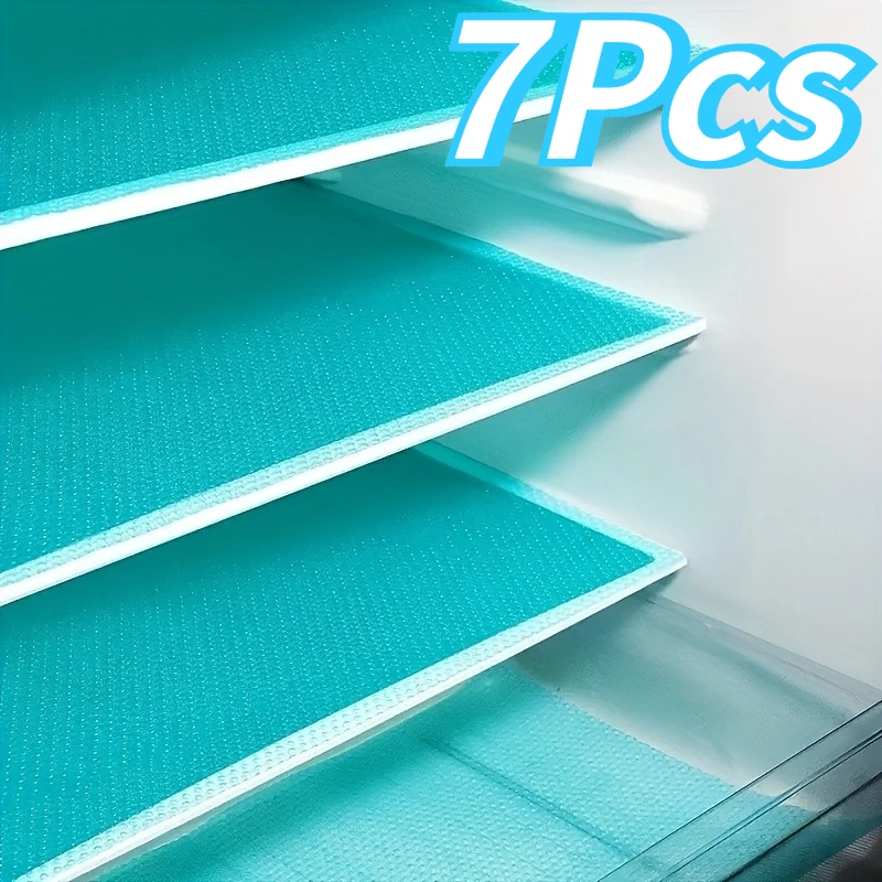 7pcs High-quality Refrigerator Mat/pad - Blue-green, Easy to Clean, Washable, Suitable for Refrigerator Freezer,Shelves,Cabinets