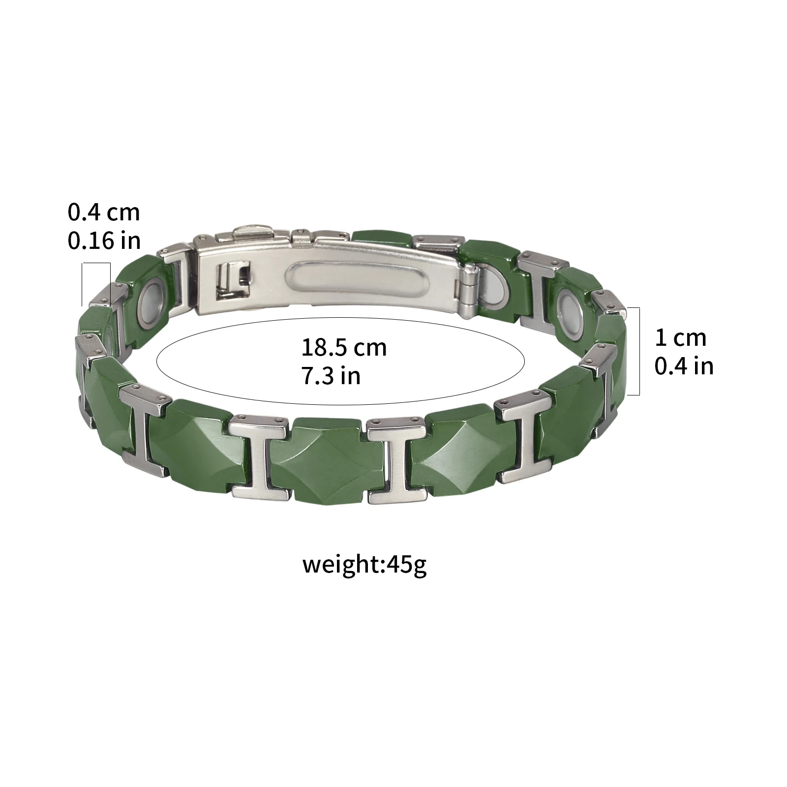 Wollet Magnetic Bracelet for Women Men, Stainless Steel Silver Green Ceramic with Magnet Bracelets, Fashion Jewelry Gift