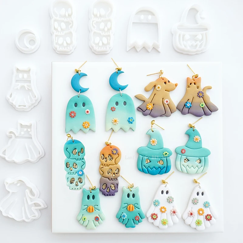 Halloween Series Cute Ghost Polymer Clay Cutting Mold Clay Cutter DIY Ceramic Earring Pendant Holiday Party Polymer Clay Tools