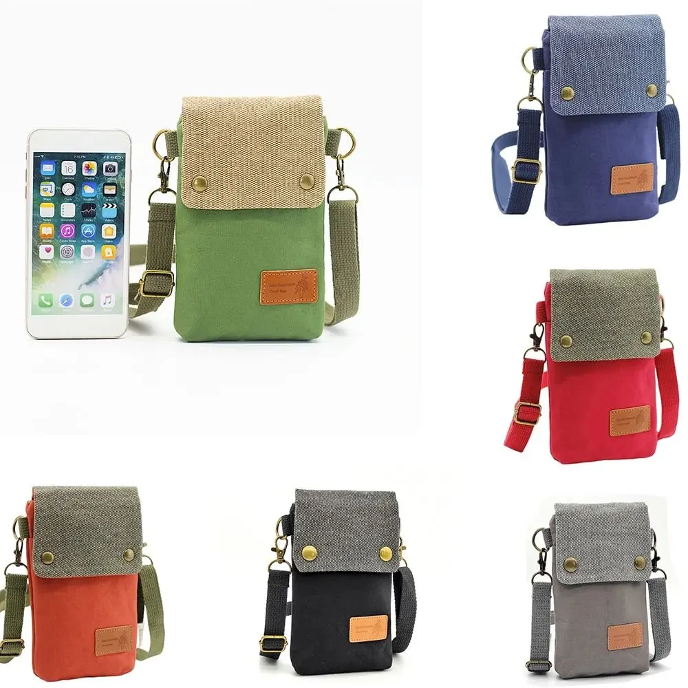 Retro Canvas Mobile Phone Bag Large Capacity Crossbody Bag with Card Holder Wallet Strap Purse Mini Vintage Cellphone Pouch