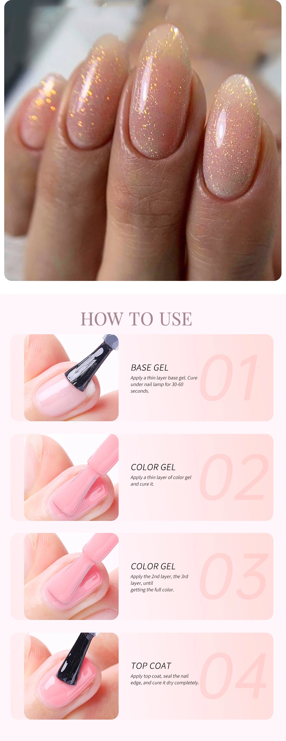 UR SUGAR 15 ml Jelly Nude Gel Nagellack Hellrosa Durchscheinende Farbe Soak Off UV LED Gel Lack Nail Art DIY Mode Maniküre – Detail 9