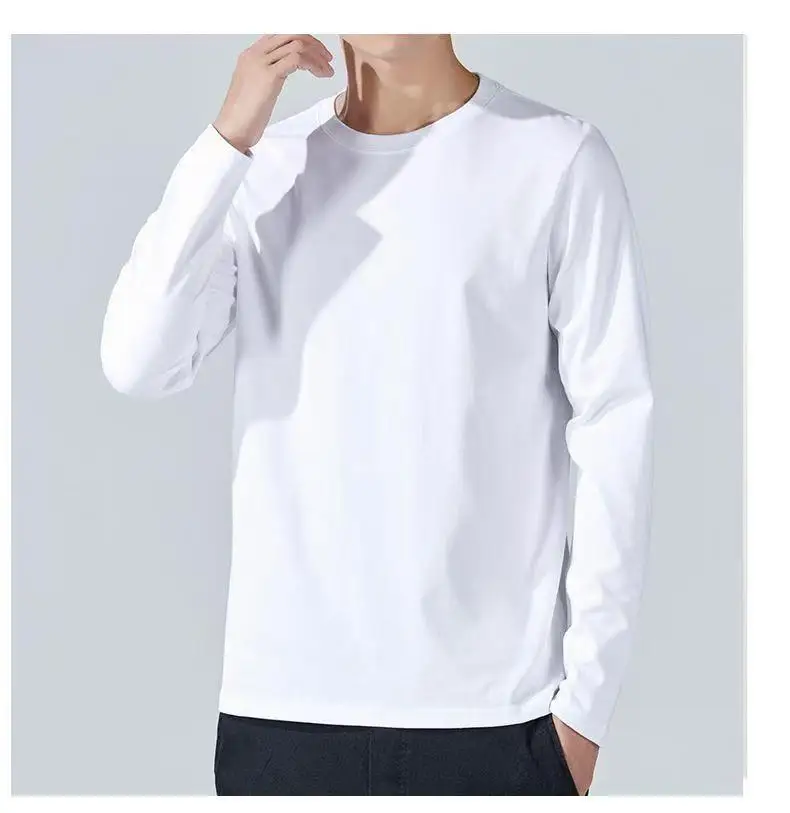 Men's T Shirt For Men Cotton Long Sleeve T-shirts Solid Color Men's Clothing Full Length Sleeve For Spring And Autumn Undershirt