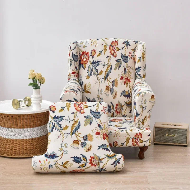 Stretch Print Wing Chair Cover Spandex Elastic Armchair Covers Europe Wingback Relax Sofa Slipcovers with Seat Cushion Cover