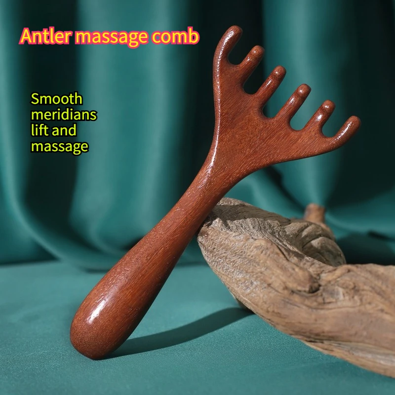 

2PCS New Golden Sandalwood Antlers Comb Massage Comb Tool for Meridian Clearing and Fatigue Relief Massage Accessories