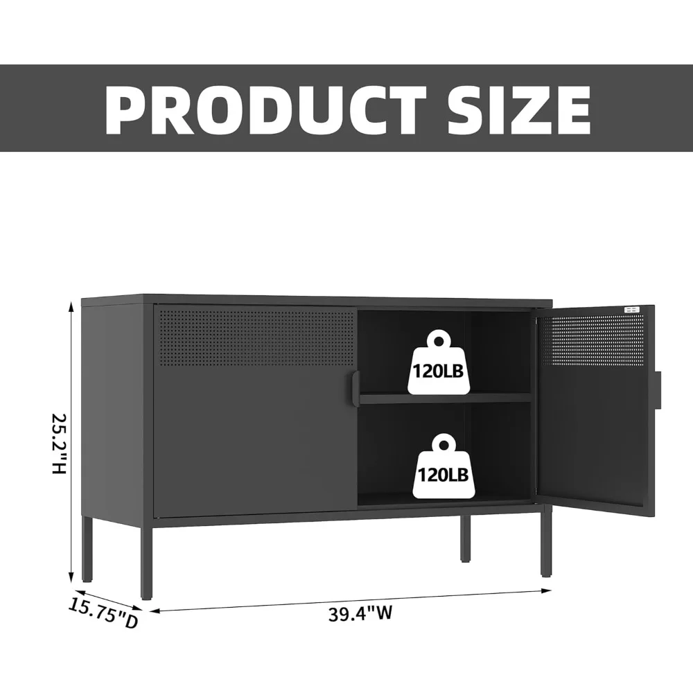 حامل تلفزيون بباب مزدوج مع لمسة شبكية معدنية وإغلاق مغناطيسي، وخزانة تخزين مدمجة مع أبواب ورفوف #3