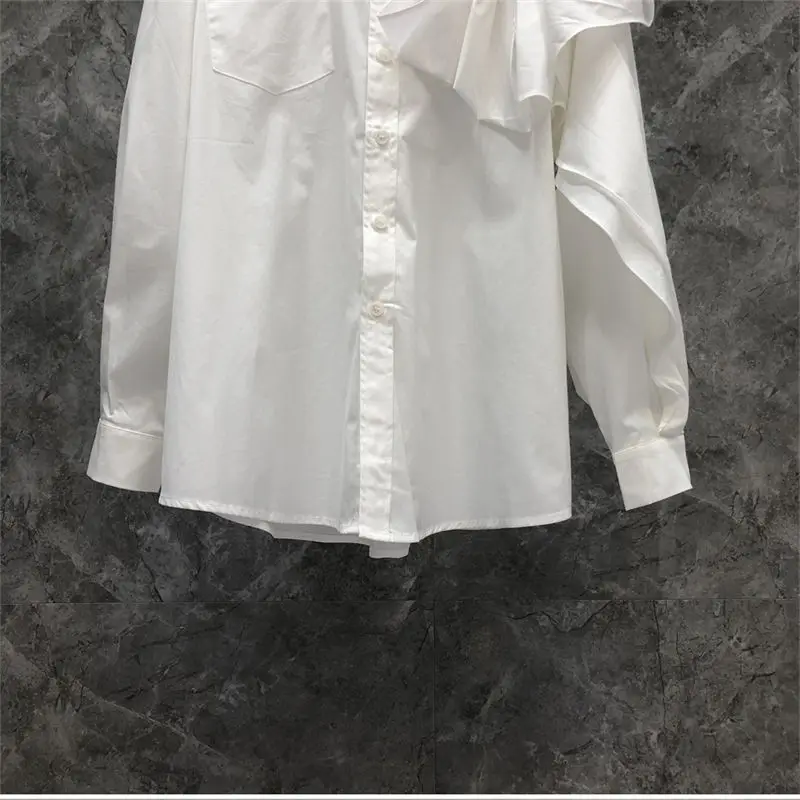 Bow design and patchwork white shirt, European style new mid length top for spring/summer 2024