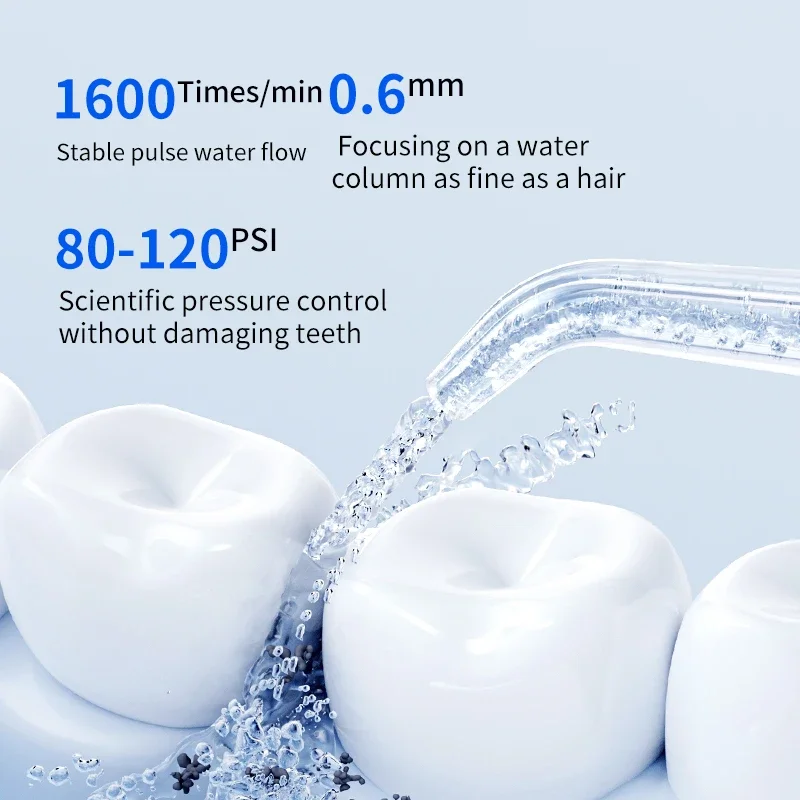 Rechargeable Portable Water Flosser with Ultra-Fine Pulsed Water Jet Powerful Motor 350ml Multi-Functional Nozzle for Oral Care
