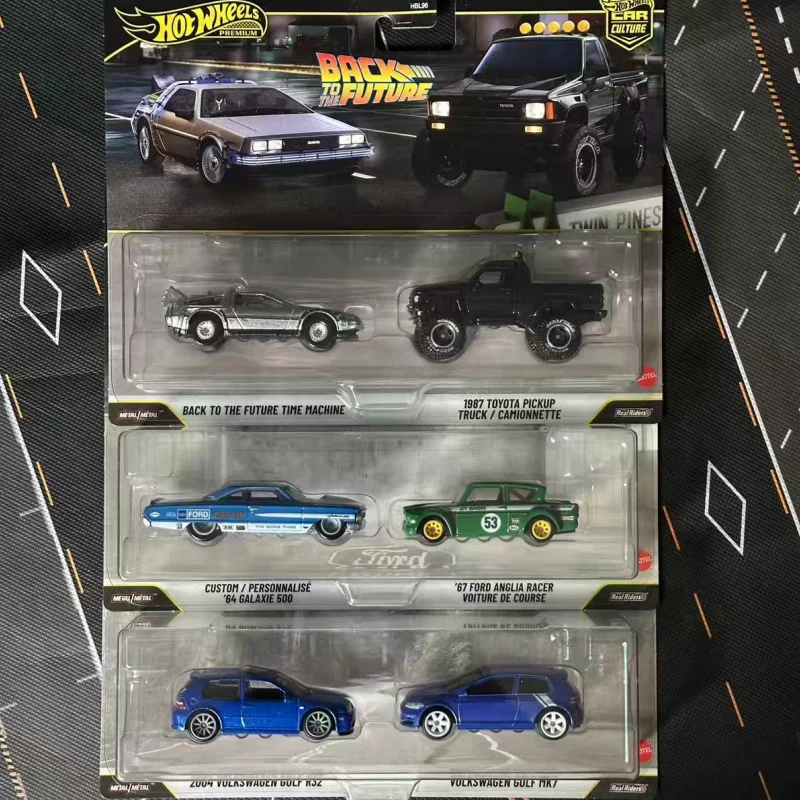 

In Stock Hot Wheels Car Culture HBL96 V Case Dual Car Serise 1/64 Alloy Back To The Future Car Model Surprise Gift For Collector