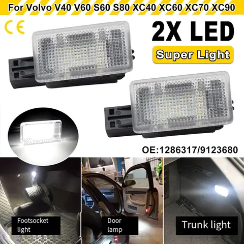 2X 12V LED Interior Lamp For Volvo V40 V60 S60 S80 XC40 XC60 XC70 XC90 White Door Courtesy Luggage Trunk Footwell Light Assembly 8 best sales volvo v60 model - №8