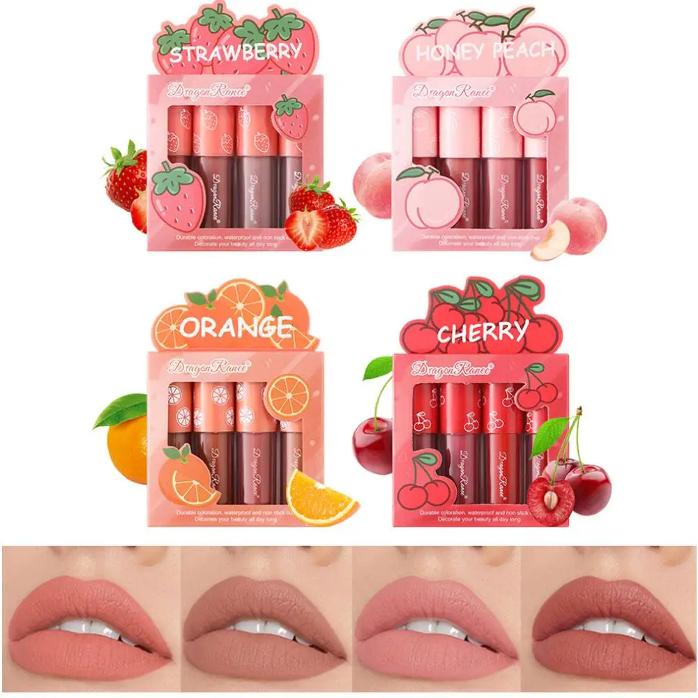 4 Farben Mini Lippenstift Set Samt matte Lippen glasur Lippen tönung Färben Lip gloss dauerhafte Feuchtigkeit Kosmetik kein verblassen des Obst Make-up