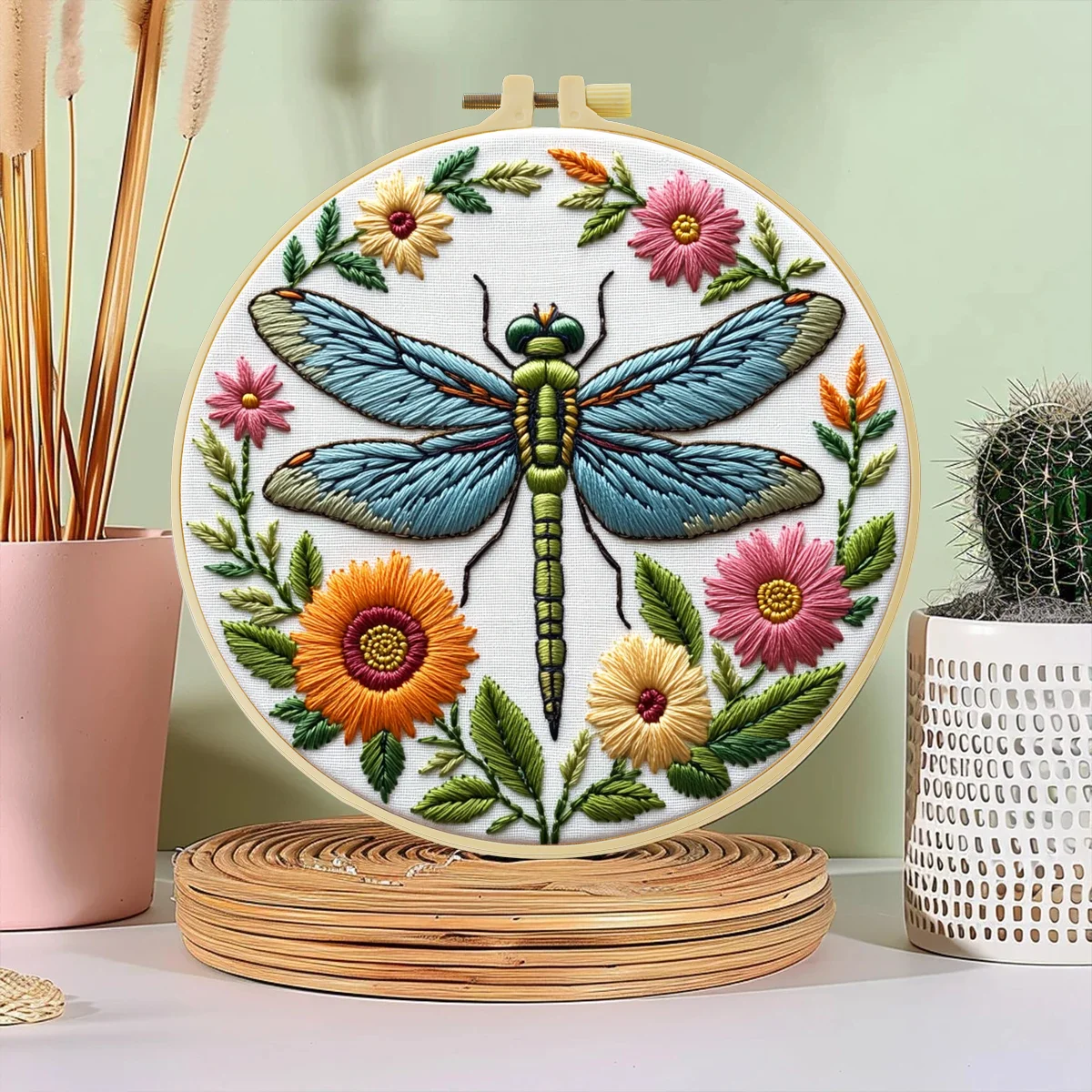 1 Stück 20x20 cm/7,87 Zoll Libellen-Stickerei-Starter-Kit DIY-Set Bastelmalerei Heimdekoration Set für Anfänger – Detail 1