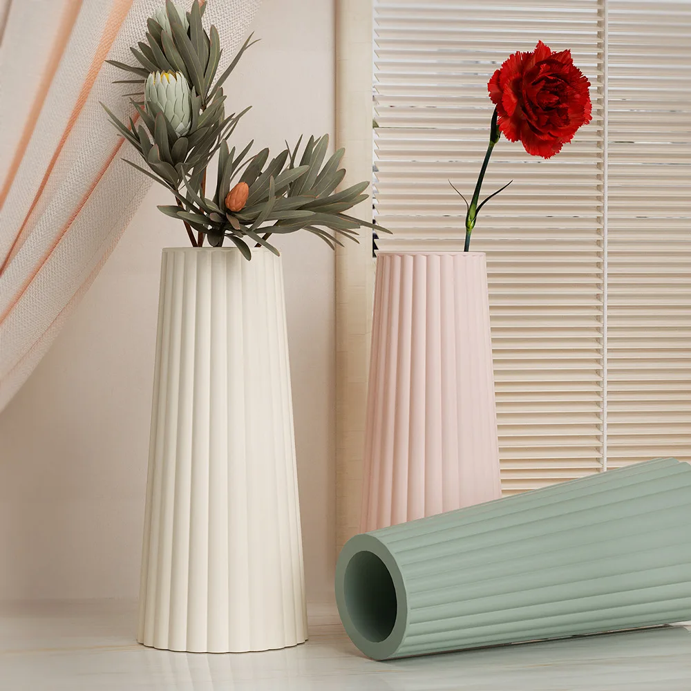 High Vase Concrete Silicone Molds Home Decoration Flowerpot Epoxy Resin Mold Striped Cylinder Candle Holder Gypsum Plaster Mould