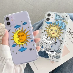 Funny Sun Moon Face Shockproof Phone Case For iPhone 15 14 11 12 13 Pro MAX Mini XS XR SE 14 Plus Fundas Transparent Back Covers