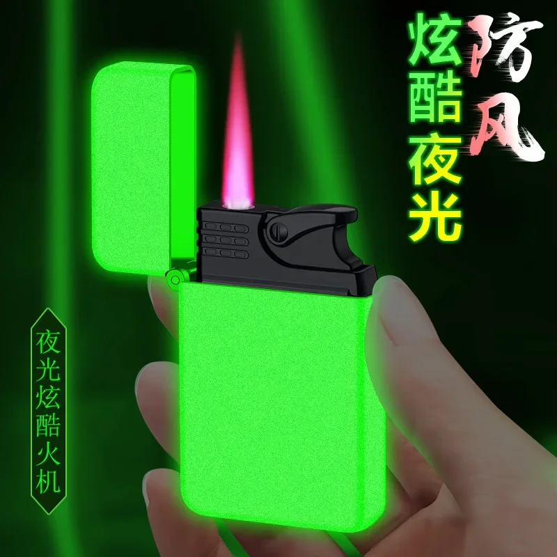 Metal Jet Red Flame Lighter, Refillable Butane, Adjustable, Portable, Windproof, Gas Lighter, Glow in the Dark, Gift for Men