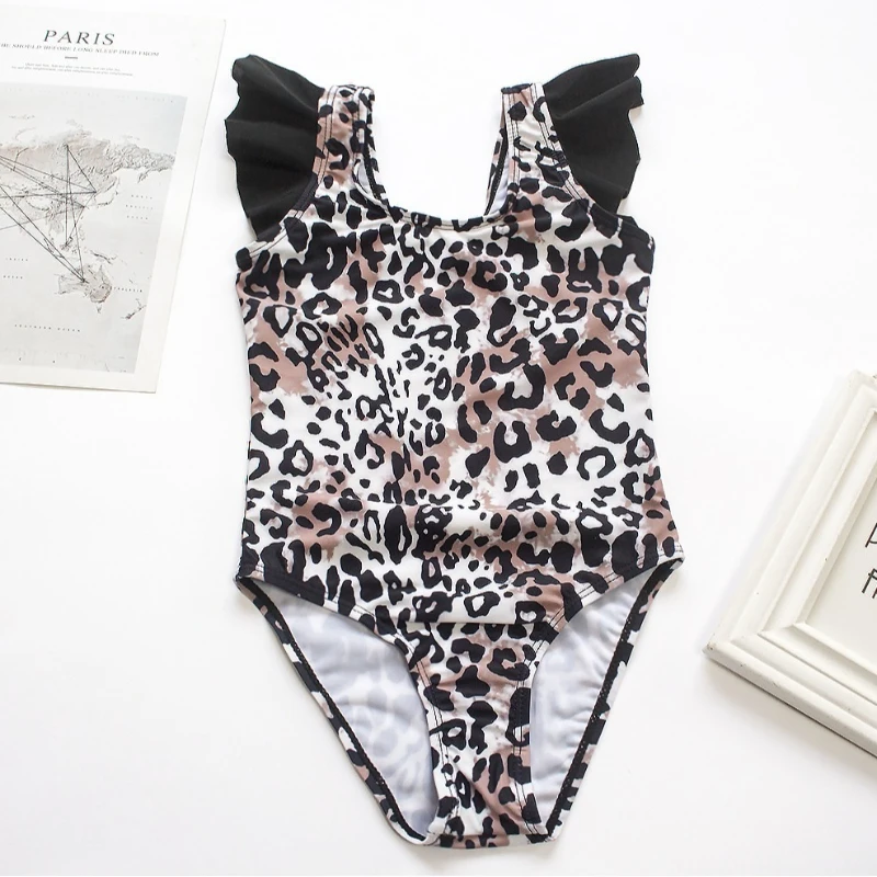 Girls Swimwear 2026 New Ruffled Leopard Print One-piece Swimsuit for Girls Children Europe and America Girl Swimwear