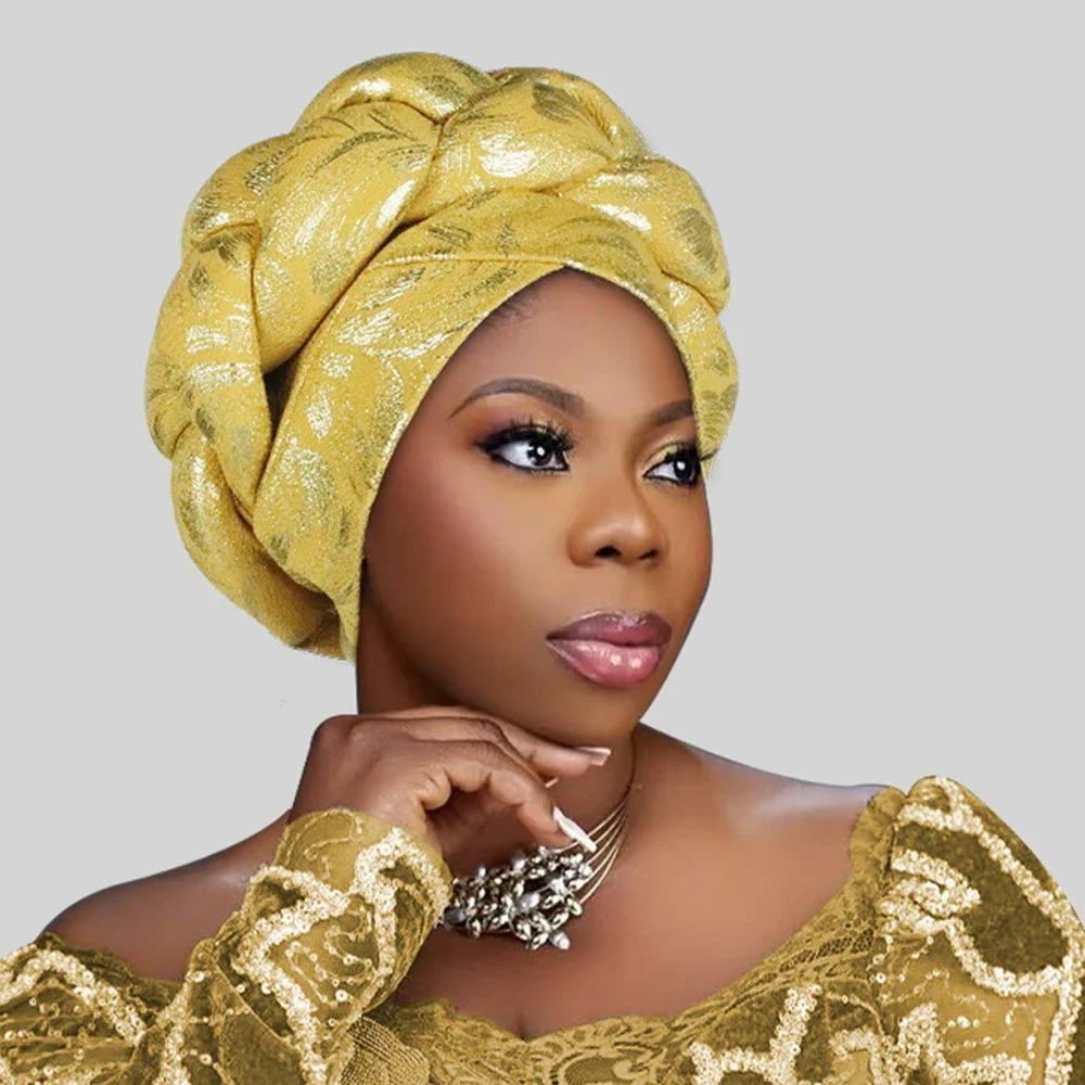 الضفائر قبعة عمامة للنساء مسلم الحجاب بونيه الأفريقية السيارات Gele Headties النيجيري رئيس التفاف الزفاف القبعات حفلة الحجاب