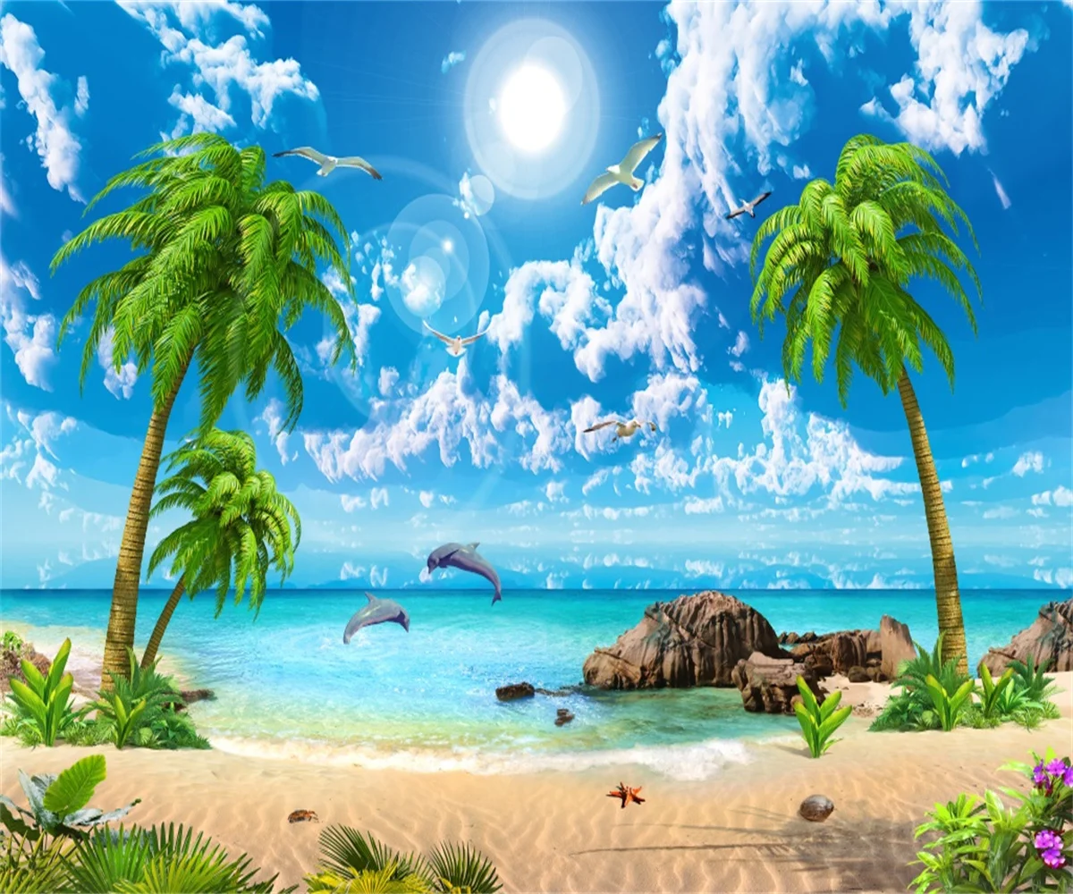 

Пользовательские обои HD приморская кокосовая пальма пляжный ТВ фон стена гостиная спальня фон 3d обои behang