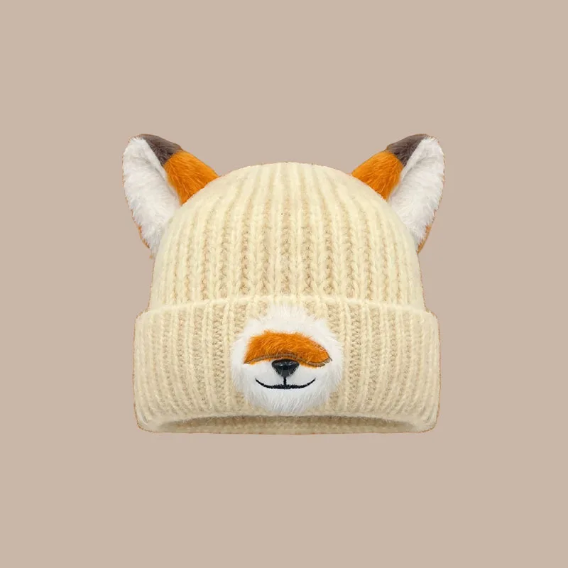 Versatile Fox Ears Beanies Cartoon Design Thickened Pullover Hats Warm Breathable Winter Beanies for Women and Men 1