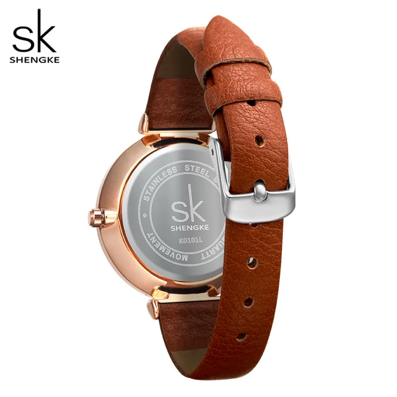 Montre Femmes Shengke Women Quartz Wristwatches Original Design Woman\'s Leather Strap Watches Reloj Para Mujeres zegarek damski