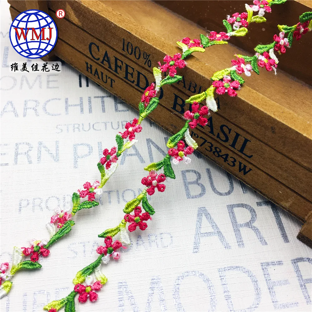 10yards 1.1cm wide red green yellow Delicate Polyester Small Daisy Lace Trims Lace Ribbon DIY Baby Clothes Dress Accessories