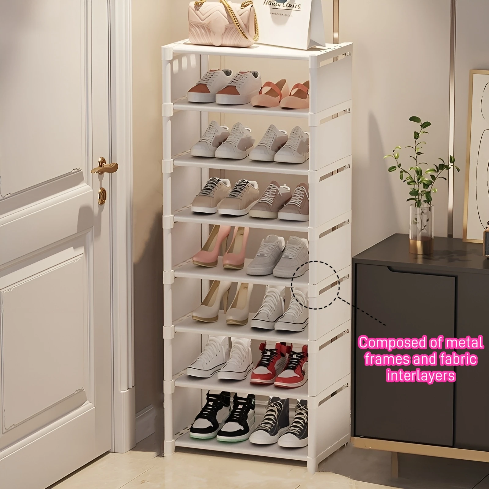 1pc Multi-layer Stackable Shoe Organizer, Metal Frame & Fabric Interlayer Shoe Rack for Entryway Hallway Living Room, T1 Shelf