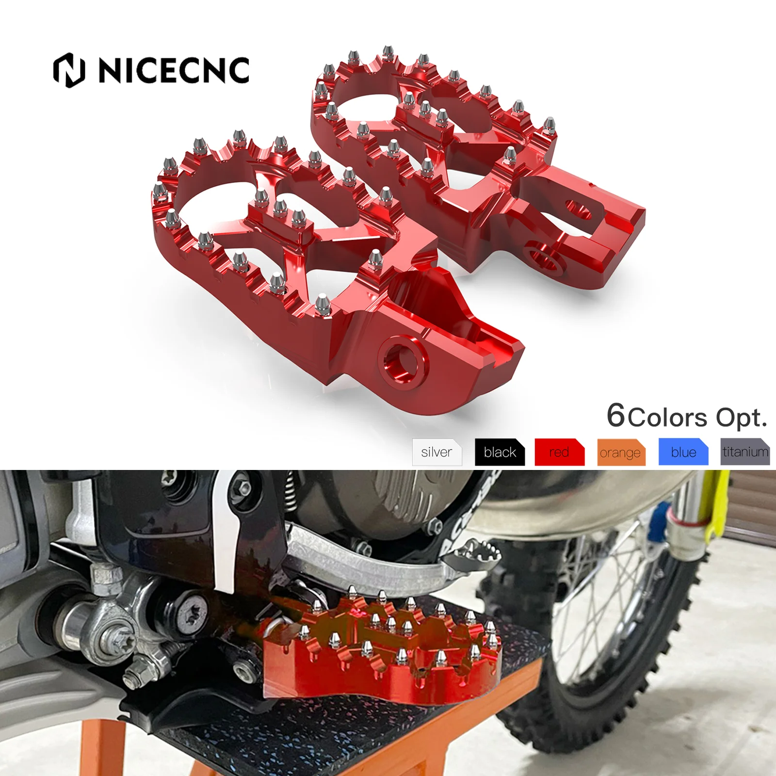 

NiceCNC For GasGas EC250 EC300 EC EX 250 300 ECF EXF MCF 250 350 450 MC125 MC250 2021 2021 2023 57mm Foot Peg Footrest Pedals