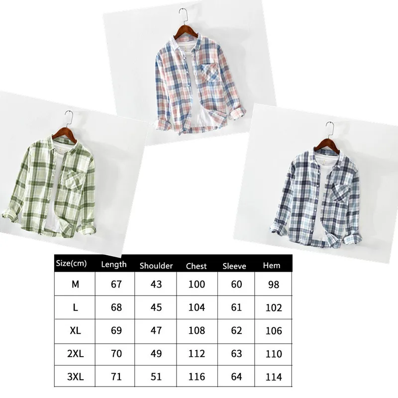 Men New Summer Men\'s Plaid Shirts Cotton Breathable Homme Loose Long Sleeve Grid Shirt Plus Size XXXL Tops Coats