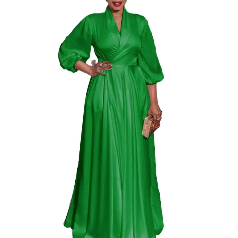 

Elegant African Party Evening Dresses for Women Outfits 2024 Summer Long Sleeve V-neck Polyester Long Maxi Dress Africa Clothing