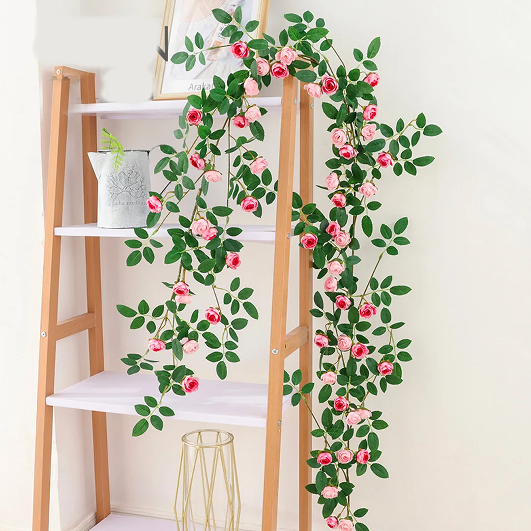 

Искусственная цветочная лоза для интерьера, пластиковая роза, декоративная полоса для маскировки труб кондиционера, настенный декор, европейский стиль, шелковый цветок