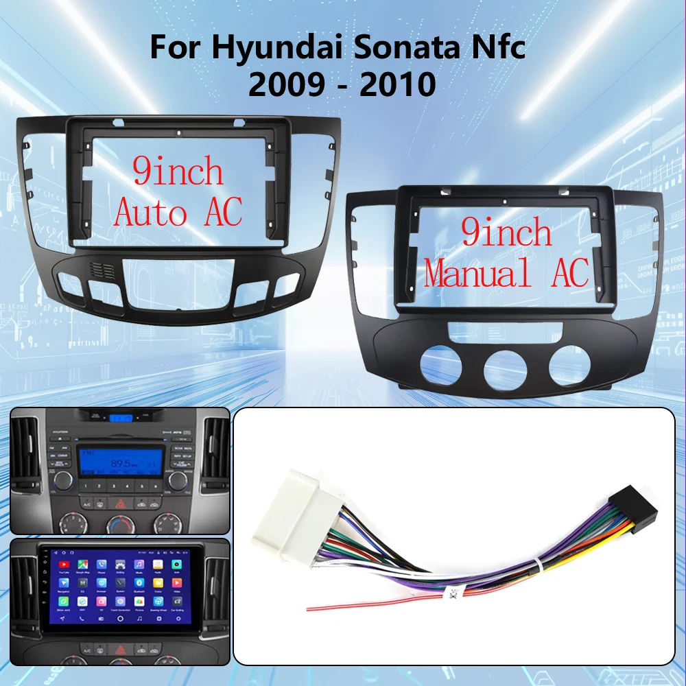 Autoradio Android 9 pouces pour HYUNDAI SONATA 2009-2010, écran multimédia, lecteur vidéo, navigation, faisceau de câblage, cadre.