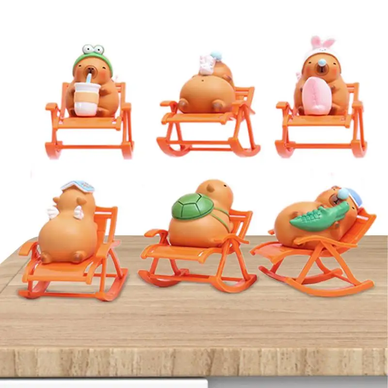 Capybara Desktop Decoration Rocking Chair Simulation Model Capybara Rocking Chair Tiny Figures For Miniature Garden Table