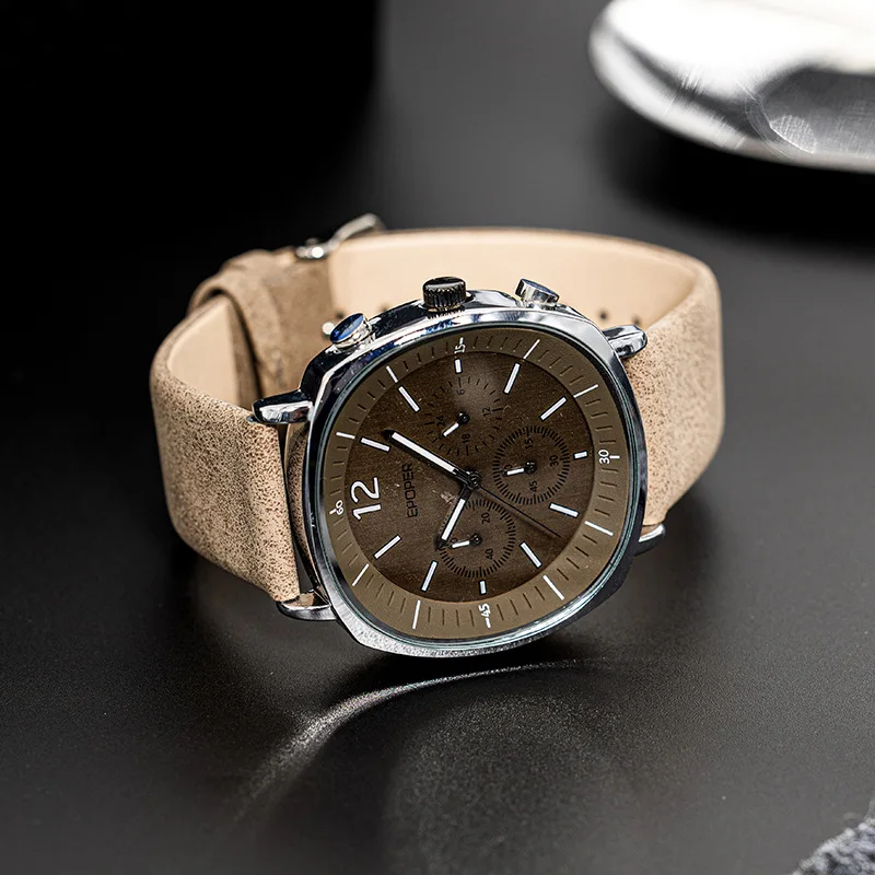 Stylish, trendy, simple, casual men's watch with large dial, elegant and versatile leather strap, suitable for students.
