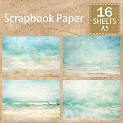 16 Sheets A5 Size Ocean Beach Seaside Blue Background Vintage Grunge Journal Planning Scrapbooking